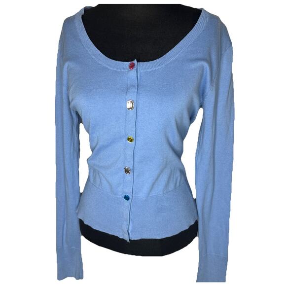 Vintage Y2K FIORUCCI Blue Jeweled Snap Button Cardigan Jacket Women’s Sz Large - Picture 1 of 9
